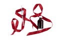 Red ribbon, syringe, jar on a white background. Isolate. Royalty Free Stock Photo
