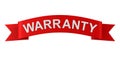 Red ribbon with text warranty on white background. Isolated 3D illustration Royalty Free Stock Photo