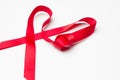 Red ribbon to make ties in Christmas gifts Royalty Free Stock Photo