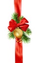 Red ribbons, bow and Christmas decorations Royalty Free Stock Photo