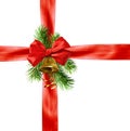 Red ribbons, bow and Christmas decorations Royalty Free Stock Photo