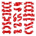 Red ribbons collection. Ribbon vector banners set. Royalty Free Stock Photo