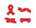 Red ribbons set, isolated on white background. Decorative ribbon banner collection. Royalty Free Stock Photo