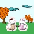 Doodle_Cartoon_Couple White Dog_Fox_Hot Chocolate Coffee_Warm Love_Cloudy Backgroud_Autumn Fall Leaf_Icon Logo Avatar