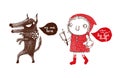 Red Riding Hood and the Big Bad Wolf, revenge of the Red Riding Hood, wolf, hide and seek - Vector