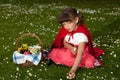 Red riding hood picking daisies Royalty Free Stock Photo