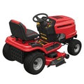 Red riding lawn mower with large cutting deck and comfortable seating arrangement Royalty Free Stock Photo