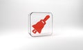 Red Ringing bell icon isolated on grey background. Alarm symbol, service bell, handbell sign, notification symbol. Glass Royalty Free Stock Photo