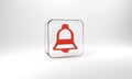 Red Ringing bell icon isolated on grey background. Alarm symbol, service bell, handbell sign, notification symbol. Glass Royalty Free Stock Photo