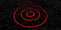 Red rings of epicenter in the black city