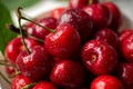 Red, ripe, juicy cherries, water drops, close up Royalty Free Stock Photo