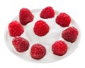 Red ripe raspberry fruit in small round plate Royalty Free Stock Photo