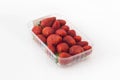 red ripe strawberry in plastic box Royalty Free Stock Photo