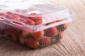 Red ripe strawberry in plastic box of packaging Royalty Free Stock Photo