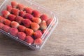 Red ripe strawberry in plastic box of packaging Royalty Free Stock Photo