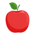 Red ripe vector apple with green leaf