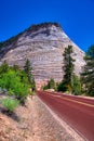 Red road across the canyon, Zion National Park Royalty Free Stock Photo