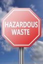 Red road sign with hazardous waste word