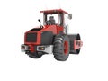Red road vibratory roller rear view 3D rendering on white background no shadow