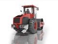 Red road vibratory roller rear view 3D rendering on white background with shadow