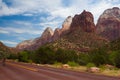 Red road in Zion National Park, USA Royalty Free Stock Photo