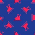 Red Roasted turkey or chicken icon isolated seamless pattern on blue background. Vector Royalty Free Stock Photo