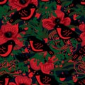 Red robin poppy seamless pattern Royalty Free Stock Photo