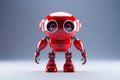 Red robot with headphones is standing on white surface with gray background. Generative AI Royalty Free Stock Photo