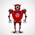 Red robot, mechanical character, . Vector graphic design.