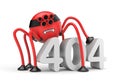 Red robot spider and word 404 error. Internet metaphor