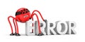 Red robot spider and word ERROR. Internet metaphor