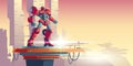 Red robot transformer alien invader on spaceship Royalty Free Stock Photo