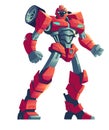 Red robot transformer and car, cartoon illustration