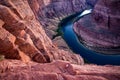 Red rock canyon desert. Travel and adventure concept. Landscape of Horseshoe Bend with sunrise and reflecting surface of Royalty Free Stock Photo