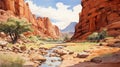 Monumental Vistas A Greg Hildebrandt-inspired Painting Of A Creek And Rock Formations
