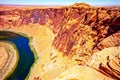 Red rock canyon road panoramic view. Arizona Horseshoe Bend of Colorado River in Grand Canyon. Royalty Free Stock Photo