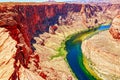 Red rock canyon road panoramic view. Horse Shoe Bend on Colorado River. Extreme vacations outdoor. Sunset in Canyon. Royalty Free Stock Photo