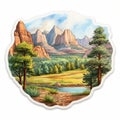 Zion National Park Meadow Watercolor Sticker - Nature-inspired Art Royalty Free Stock Photo