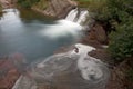 Red Rock Falls at Many Glacier, Glacier National Park,USA Royalty Free Stock Photo