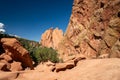 Red rock formations in Garden of the Gods park, located in Colorado Springs, CO Royalty Free Stock Photo