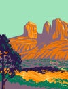 Red Rock State Park with Red Sandstone Canyon in Sedona Arizona USA WPA Poster Art