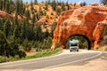 Red rock tunnel Near Bryce Canyon National Park. Royalty Free Stock Photo