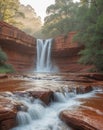 Red Rock Waterfall Landscape with Fast Moving Water. Royalty Free Stock Photo
