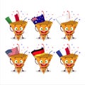 Red rocket firework cartoon character bring the flags of various countries Royalty Free Stock Photo