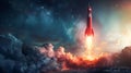 Red Rocket Flying Through the Sky Royalty Free Stock Photo