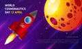 Red rocket with the inscription Go, flies to the moon. Banner for world cosmonautics day Royalty Free Stock Photo