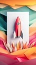 Red rocket ship take off product event launch template