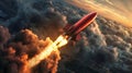 Red Rocket Soaring Through Cloudy Sky Royalty Free Stock Photo