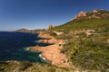 Red Rocks of Esterel Massif and Plants. French Riviera, Provence Royalty Free Stock Photo