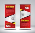 Red Roll up banner template vector, banner, stand, exhibition design, advertisement, pull up, x-banner and flag-banner layout